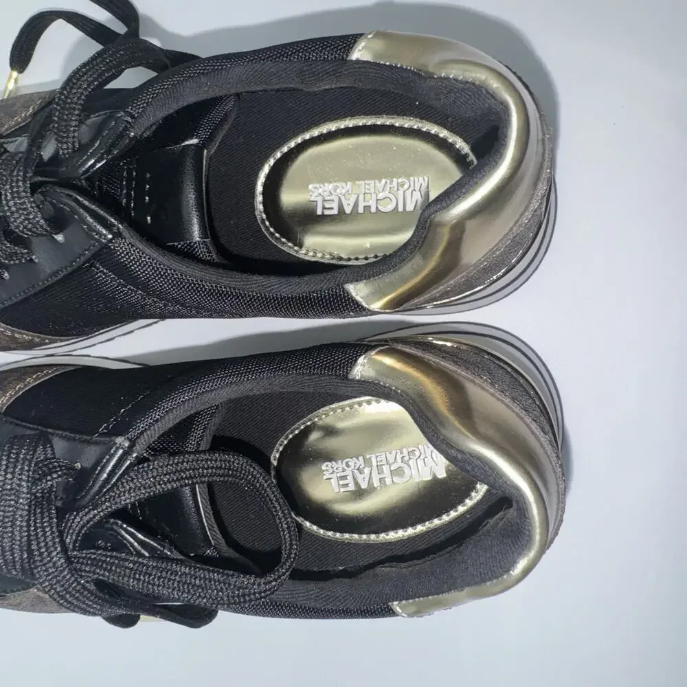 Michael Kors Monique Trainer Sneakers Brown Logo Black Women’s 5.5M
